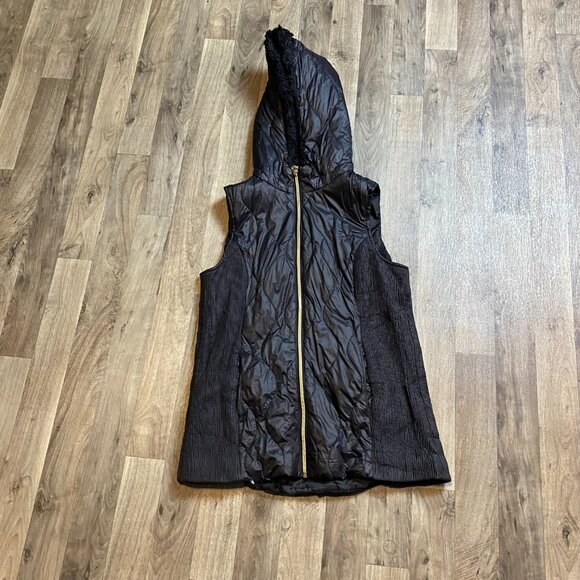 Marc New York Black Puffer Fleece Hood Vest Zip Front Size Medium Black - Picture 3 of 8
